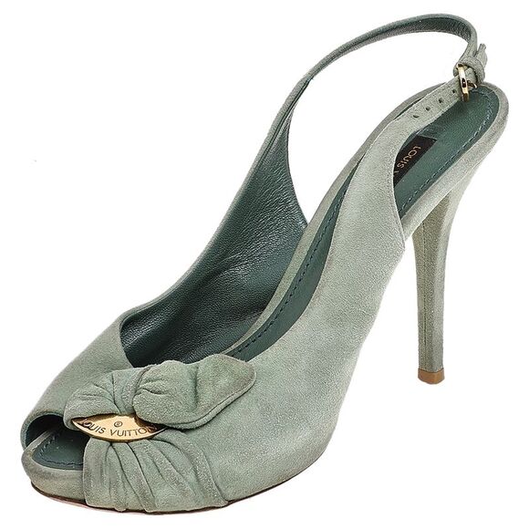 Louis Vuitton Green Suede Bow Slingback Sandals Size 36 - Picture 1 of 4